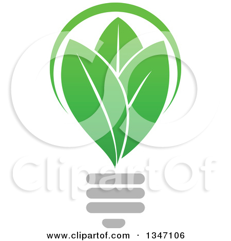 Clipart of a Light Bulb with Green Leaves and a Solar Panel.