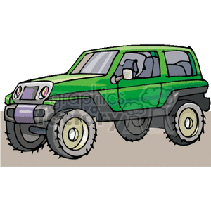 Green truck with large tires clipart. Royalty.