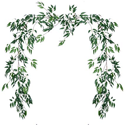 TINGOR Artificial Greenery Garland 5.7 FT Faux Silk Willow Leaves Vines  Wreath Wedding Backdrop Wall Decor Flower Arrangement (Green).