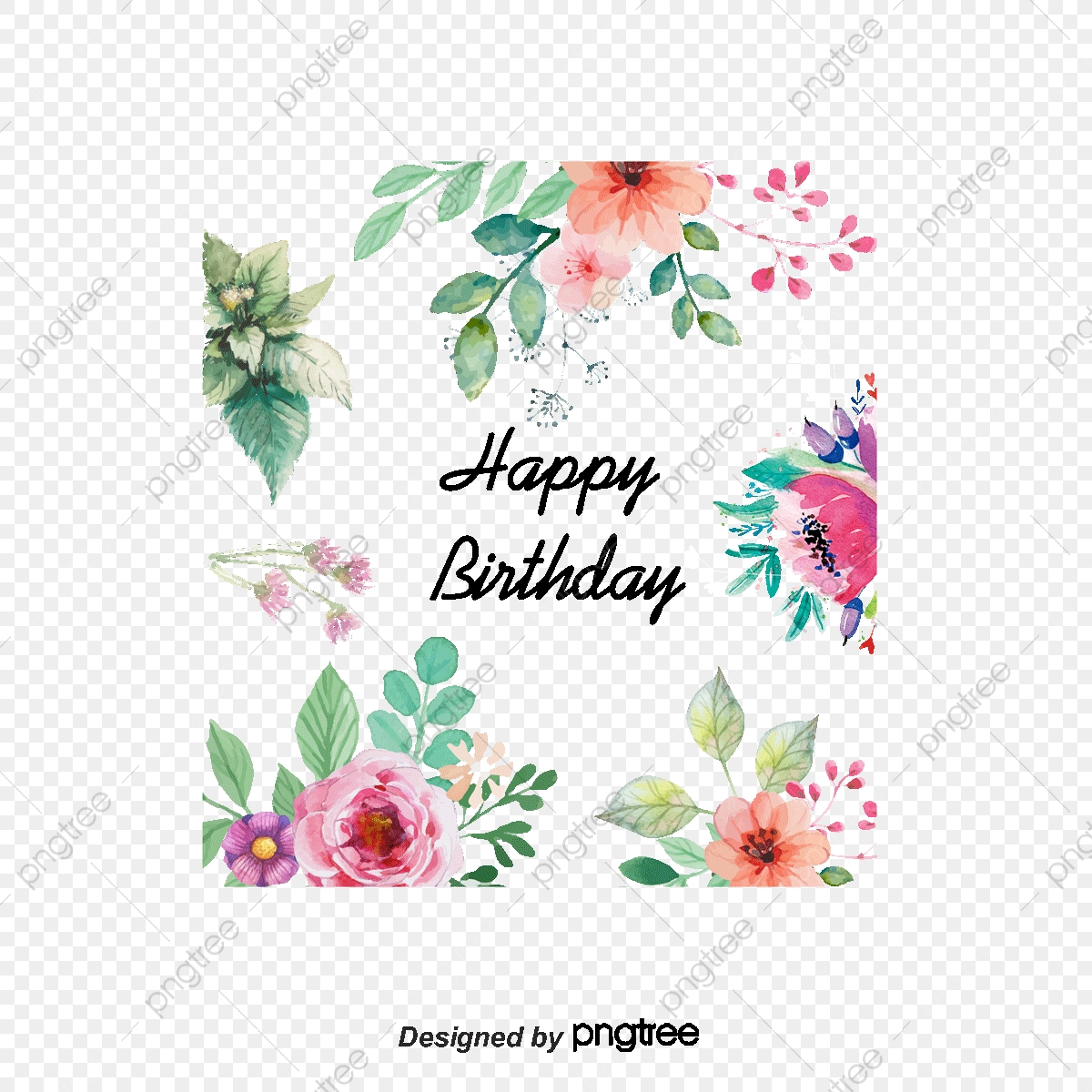 Vector Flowers Greeting Cards, Watercolor Style Flowers, Birthday.