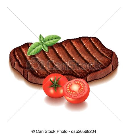 Vector Clipart of Grilled meat with greens isolated on white.