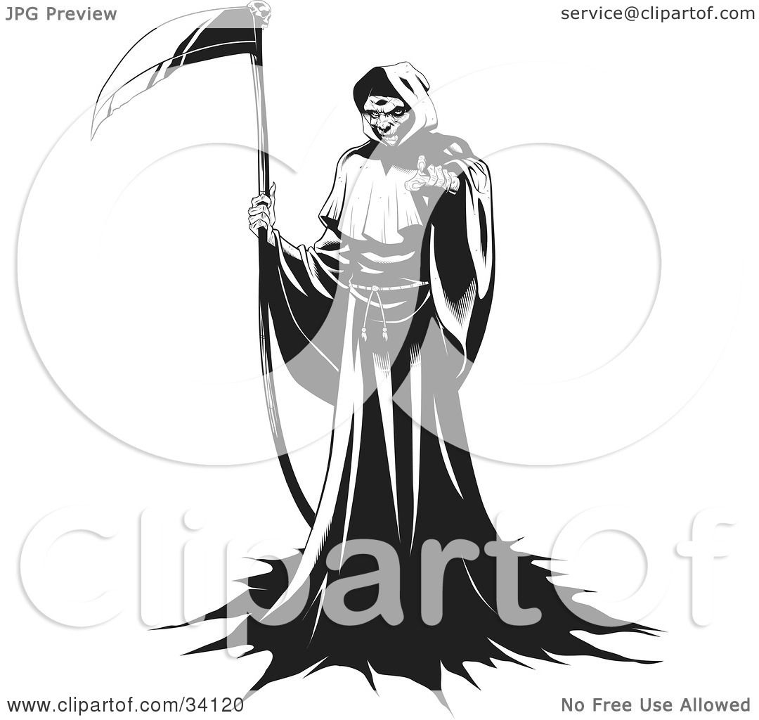 Clipart Illustration of The Head Of The Grim Reaper, Partially In.