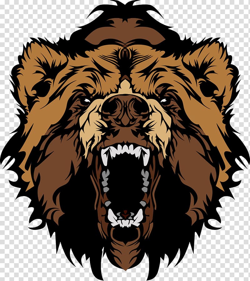 Grizzly bear illustration, Grizzly bear , Roaring bear head.