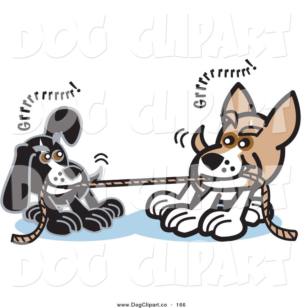 Vector Clip Art of a Pair of Dogs Growling While Playing Tug of War.