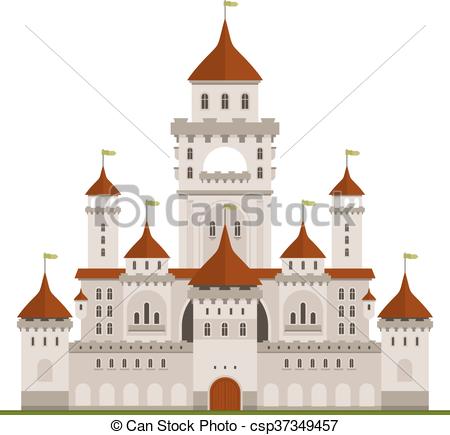 Clipart Vector of Royal family castle with guard walls, main.