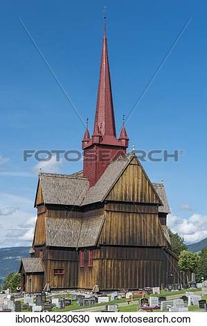 Stock Photography of Stave church or Stavkyrkje, Ringebu.