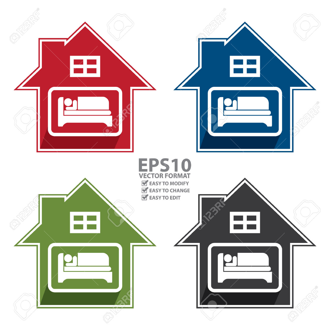 Vector : Colorful Hotel, Motel, Guesthouse Sign, Icon, Sticker.