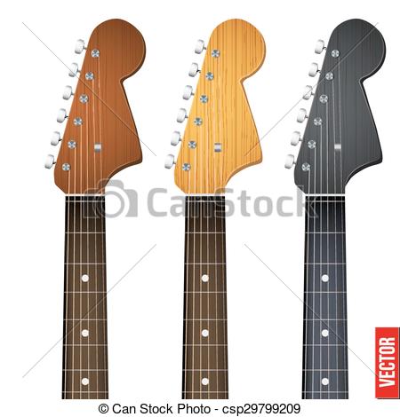 Vector Clipart of Set of Guitar neck fretboard and headstock.