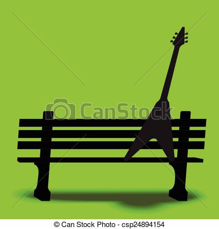 Clipart Vector of Guitar park bench music backgr.
