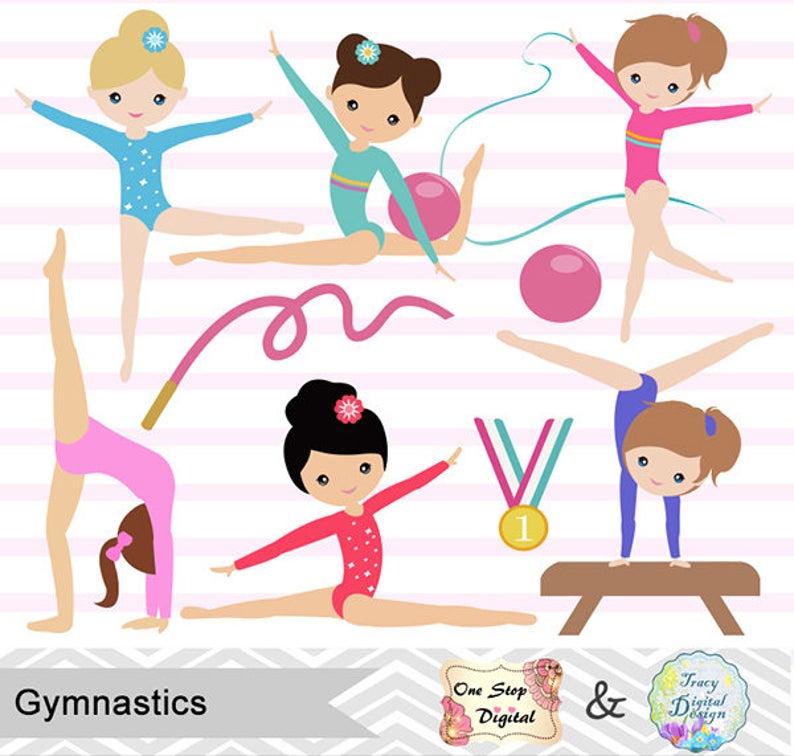 Instant Download Girls Gymnastics Digital Clipart, Gymnastic Girl Clip Art,  Gymnastics Digital Clip Art, Digital Gymnast Girl Clip Art, 0192.