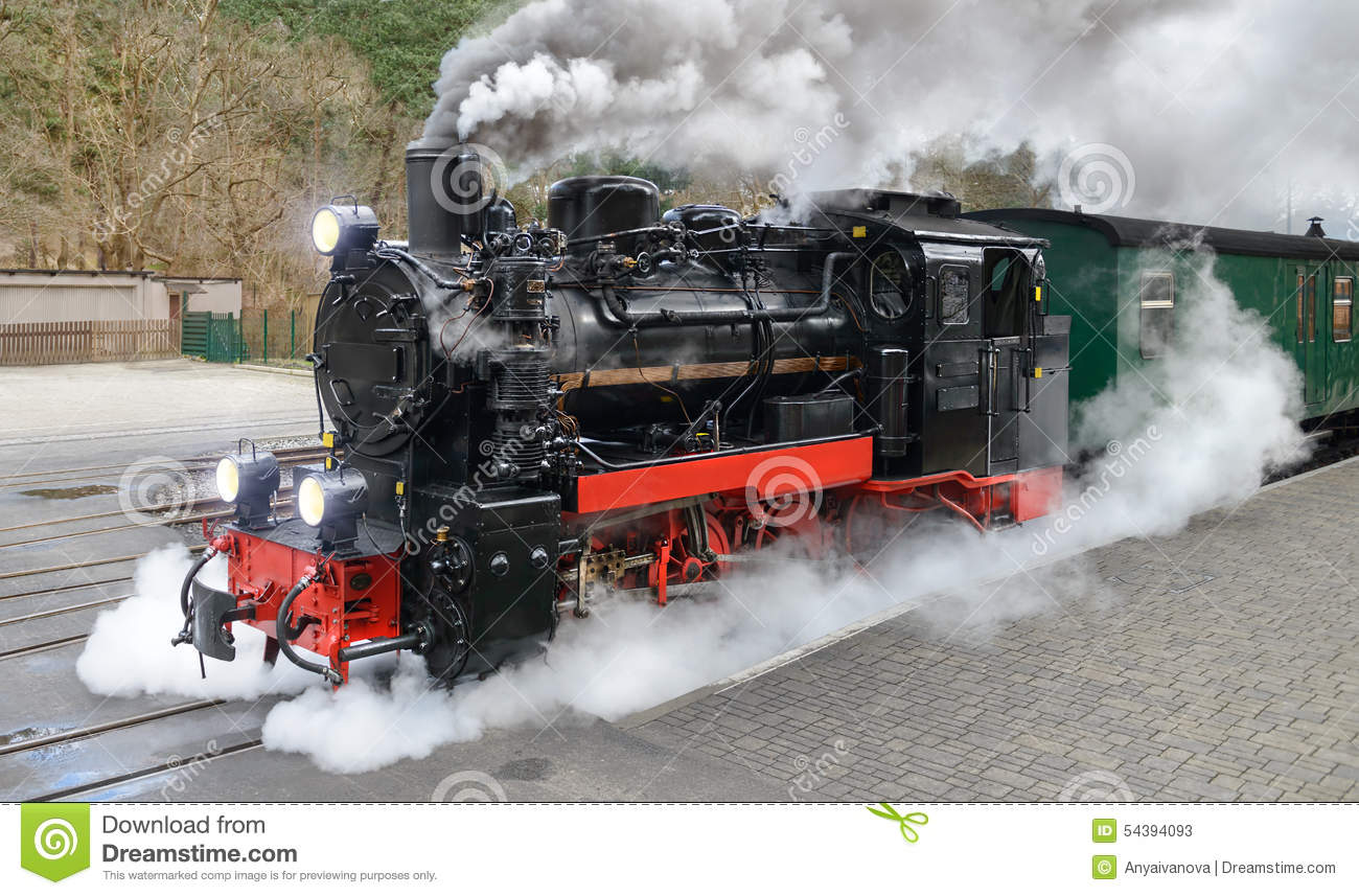 Historical Steam Train On Rugen In Germany Stock Photo.