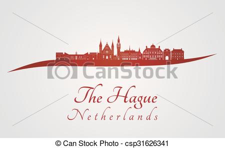 EPS Vector of The Hague V2 skyline in red.