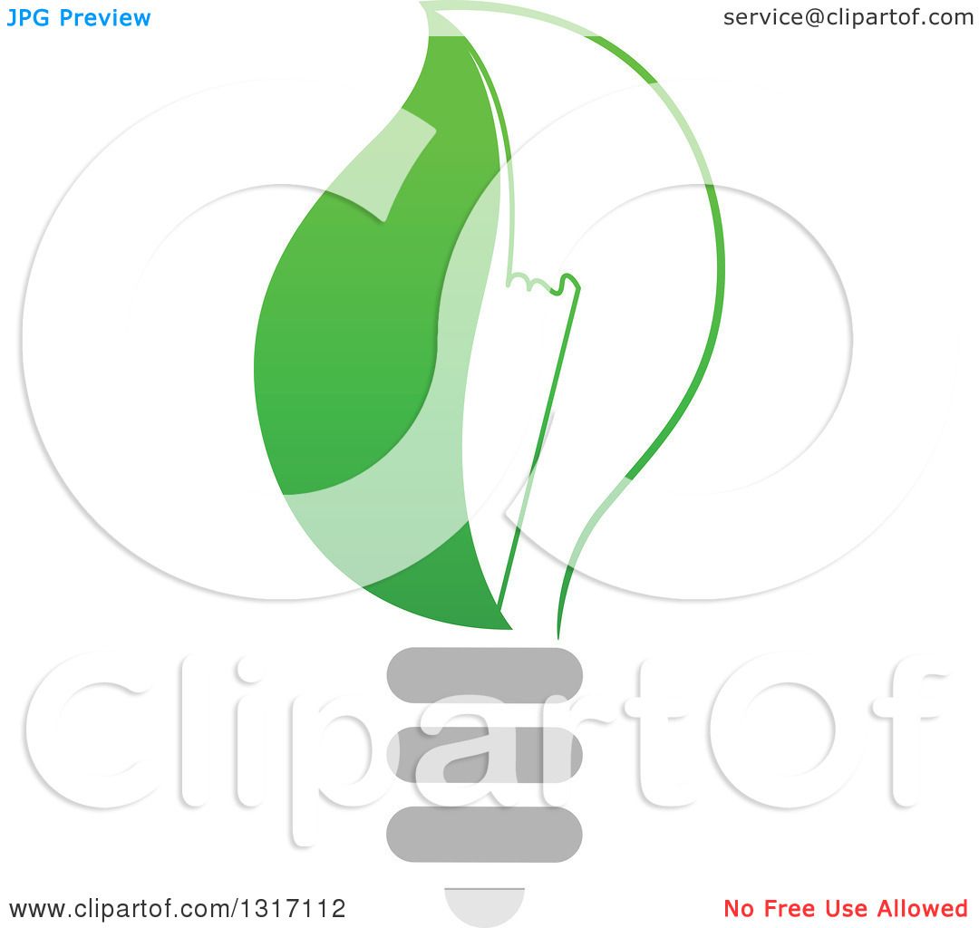 Clipart of a Half Leaf Half Glass Light Bulb.