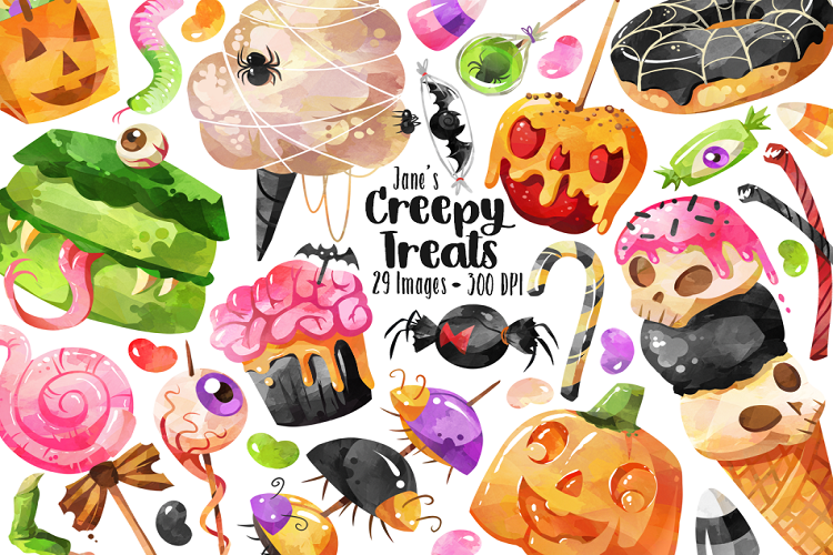 Watercolor Halloween Candy Clipart.