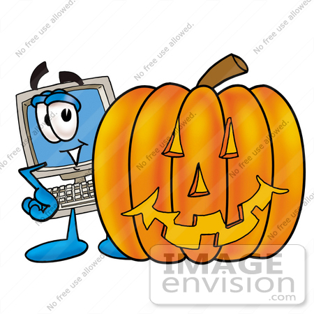 Clip Art Graphic of a Desktop Computer Cartoon Character With a.