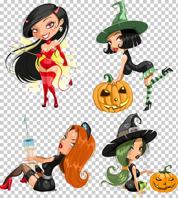 Halloween Witchcraft , Cartoon cute modeling girl PNG.