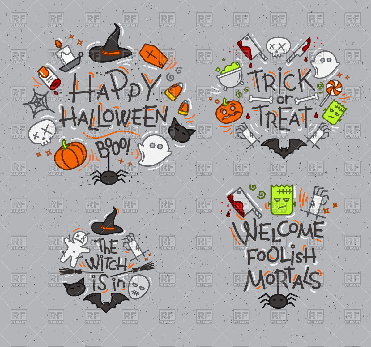 Set of halloween signs on gray background Stock Vector Image.