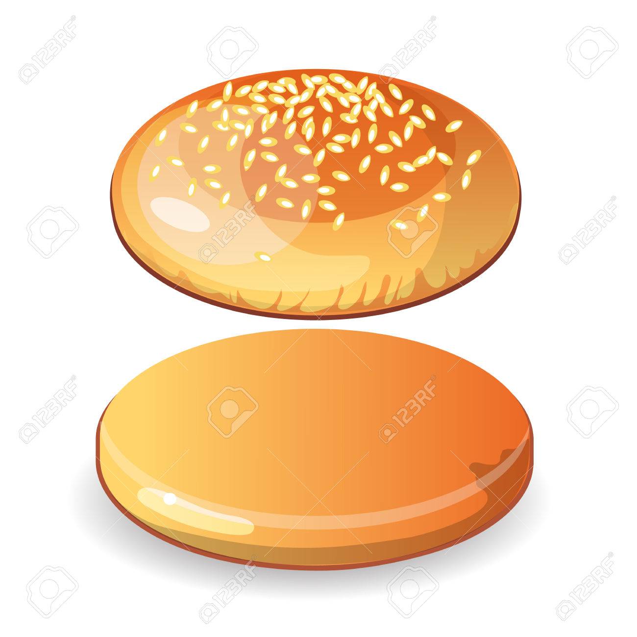 Empty hamburger bun with sesame seeds on white background. Isolated...