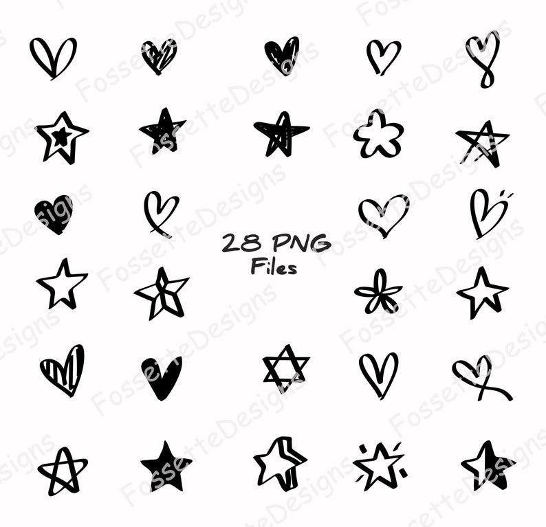 Hand drawn Heart and Star clipart.