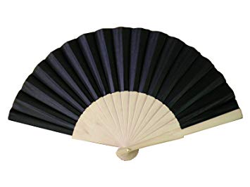 Black Wooden/Fabric Hand Fan.