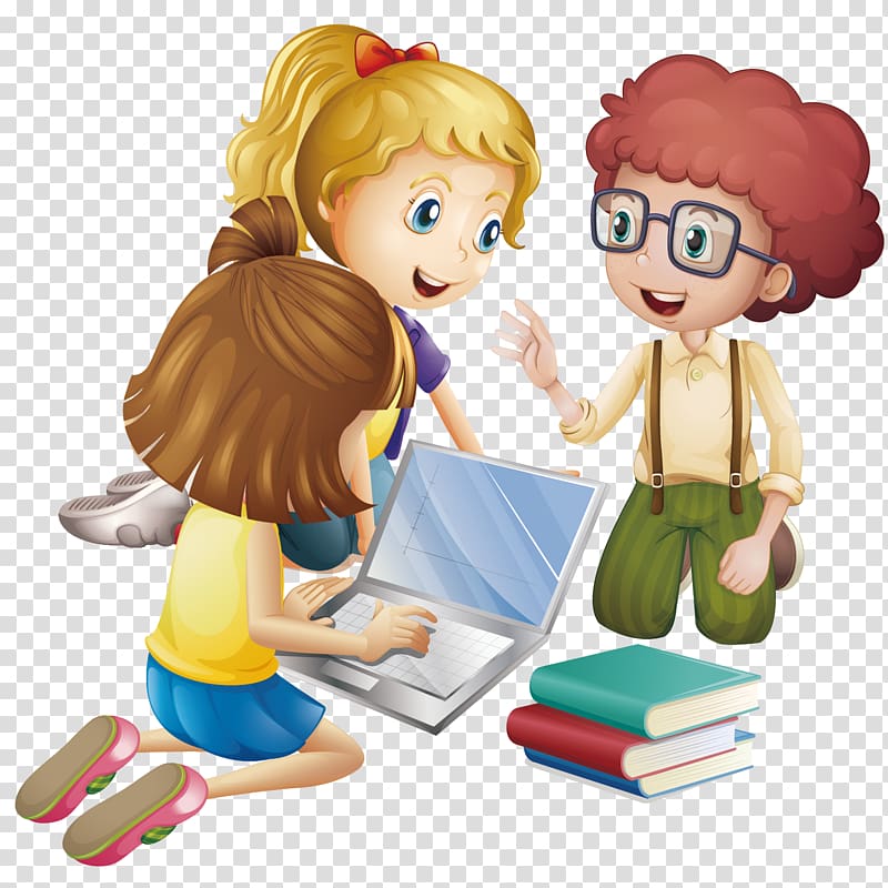 Animated girl using laptop, Student Cartoon Learning.