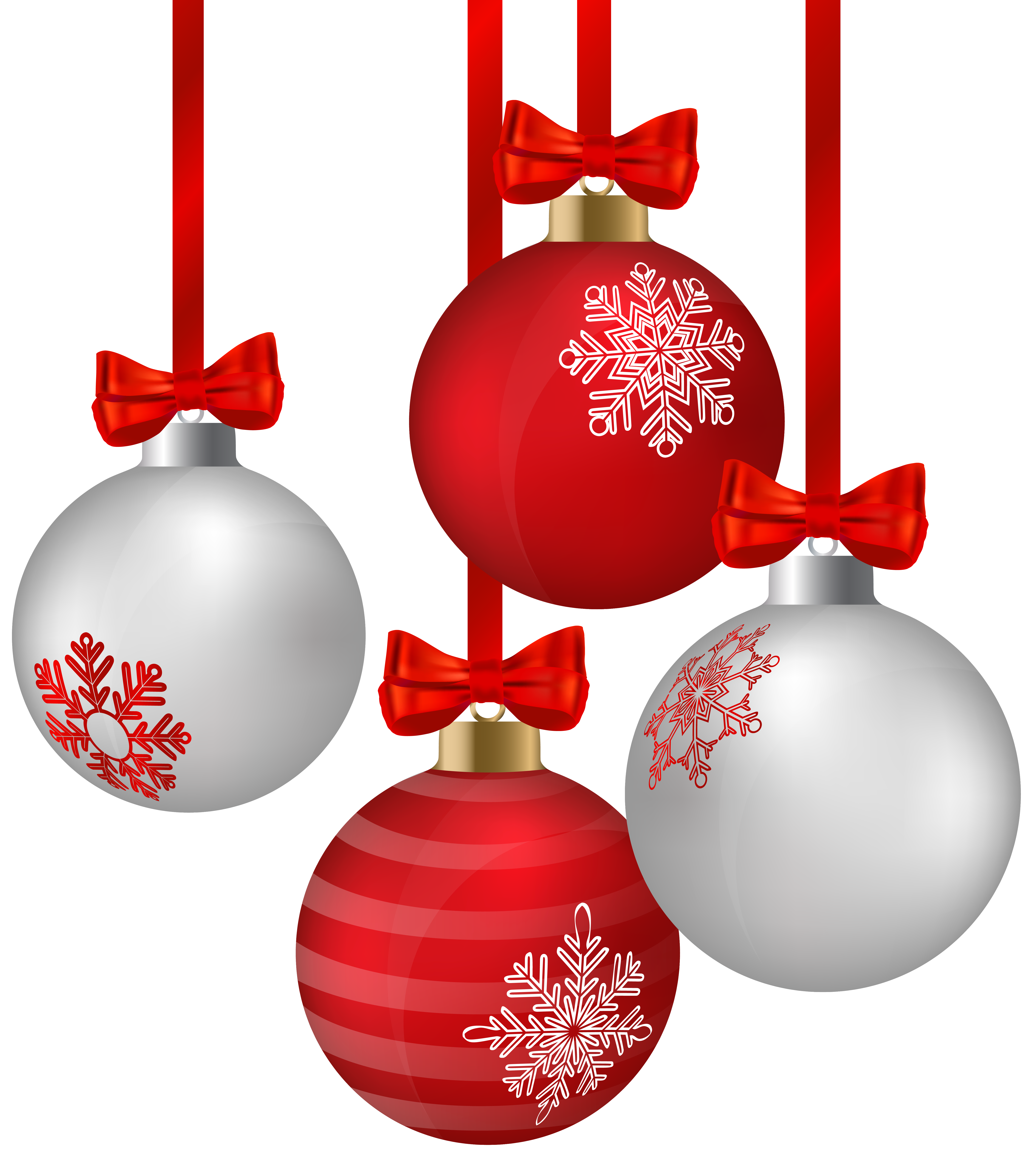 White and Red Hanging Christmas Ornaments PNG Clipart Image.