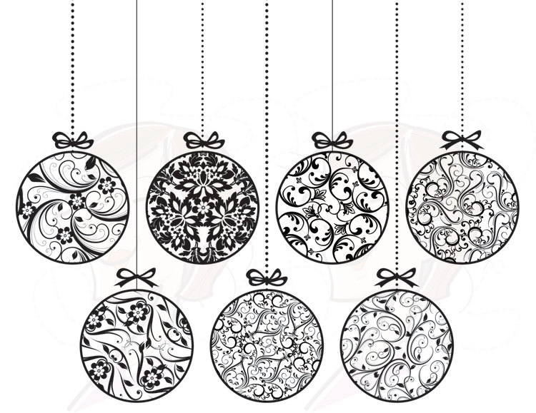 Clipart Fancy Christmas Ornament Black And White Victorian.