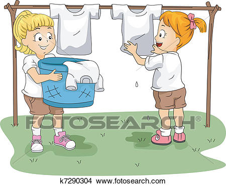 Kids Hanging Clothes Clipart.