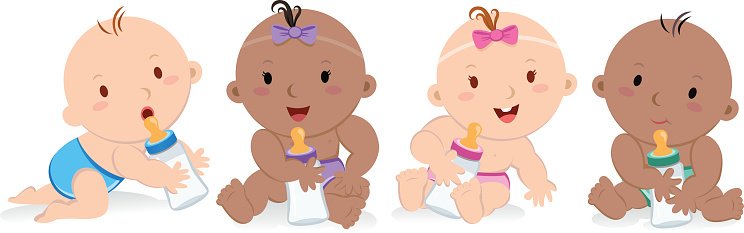 Happy Babies With Board premium clipart.