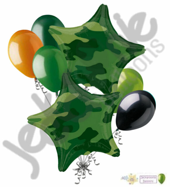 7pc Camo Stars Balloon Bouquet Army Marines Military Happy Birthday Welcome  Home.