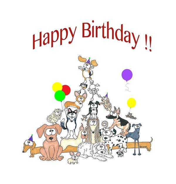 Dogs Happy Birthday Art Print.