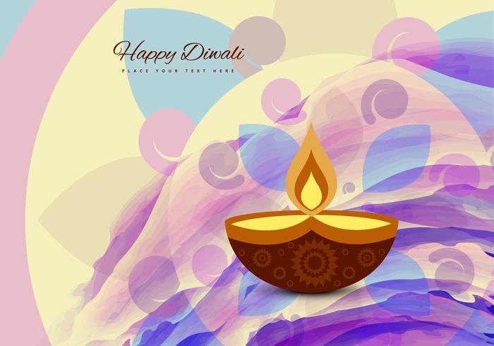 Happy Diwali Text With Glowing Diya.