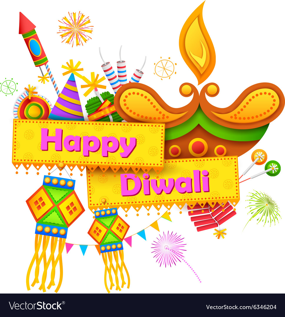 Happy Diwali background with diya and firecracker.