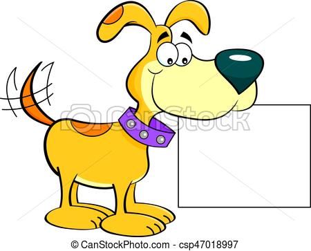Cartoon happy dog holding a sign..