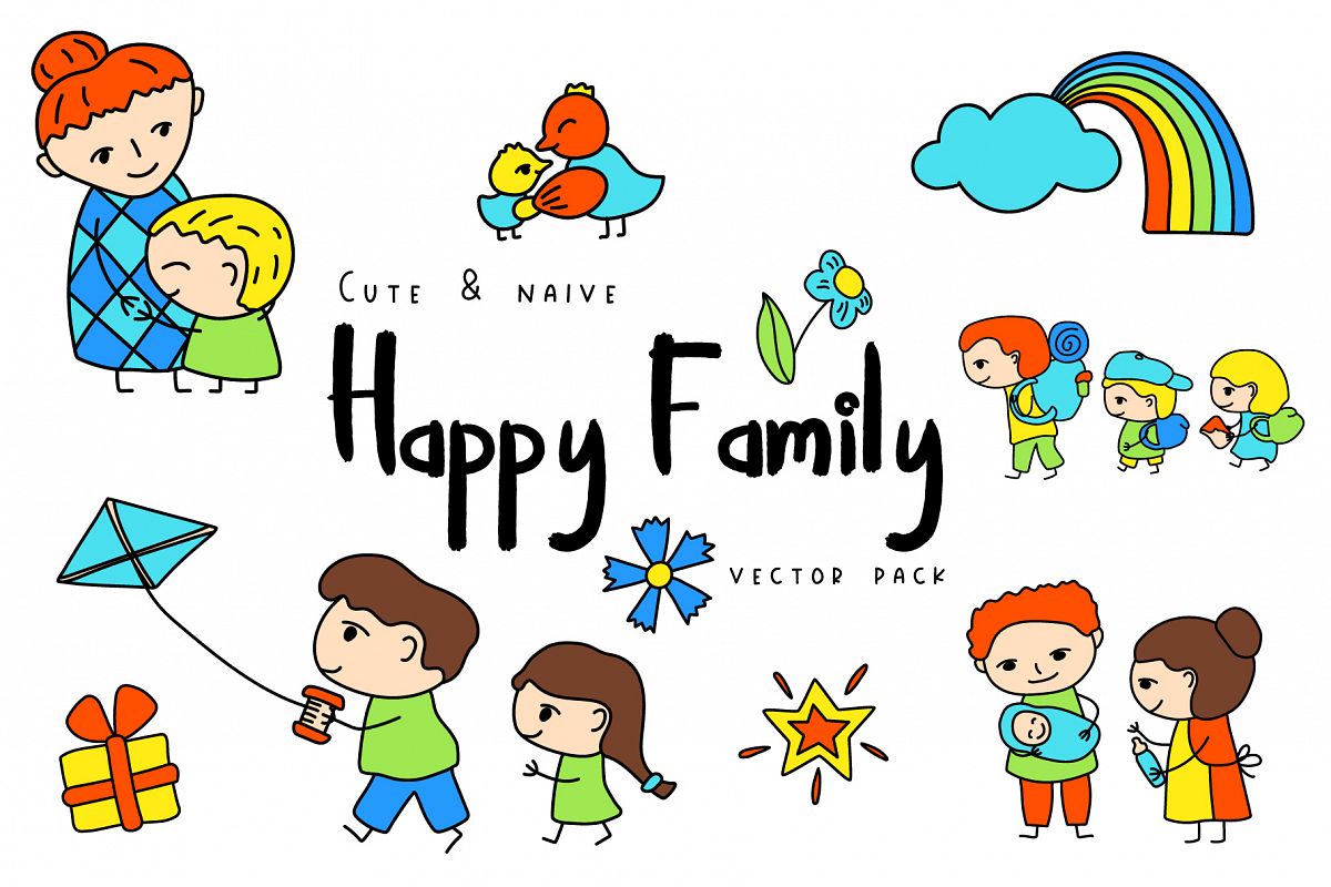 Happy Family Simple Vector Clipart and Patterns.