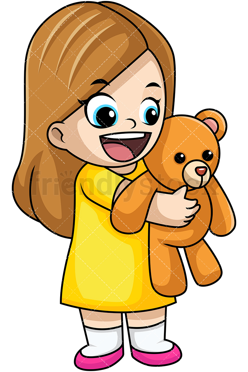 Happy Little Girl Holding Teddy Bear.