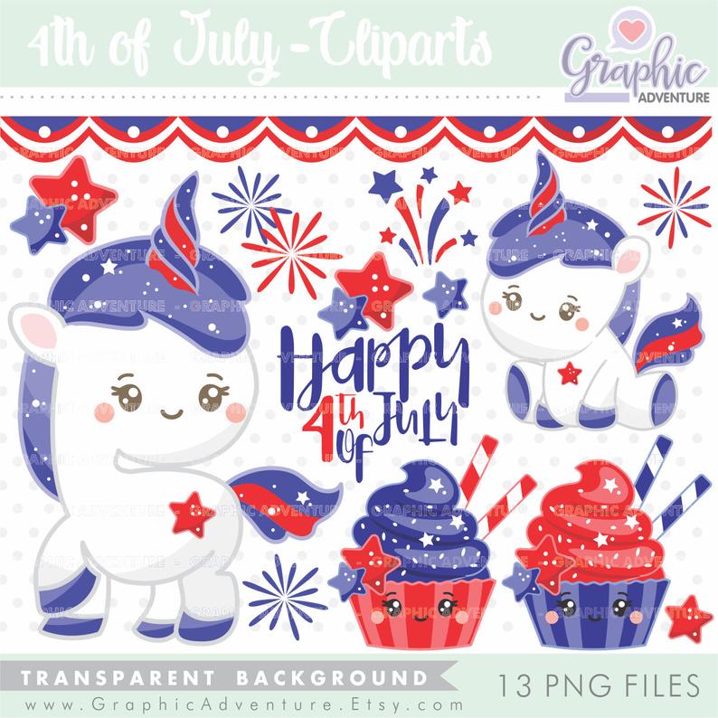 4th of July Clipart, 4th of July Graphics, Unicorn Clipart, Unicorn  Graphics, COMMERCIAL USE, Happy 4th of July, 4th of July Party, Unicorn.