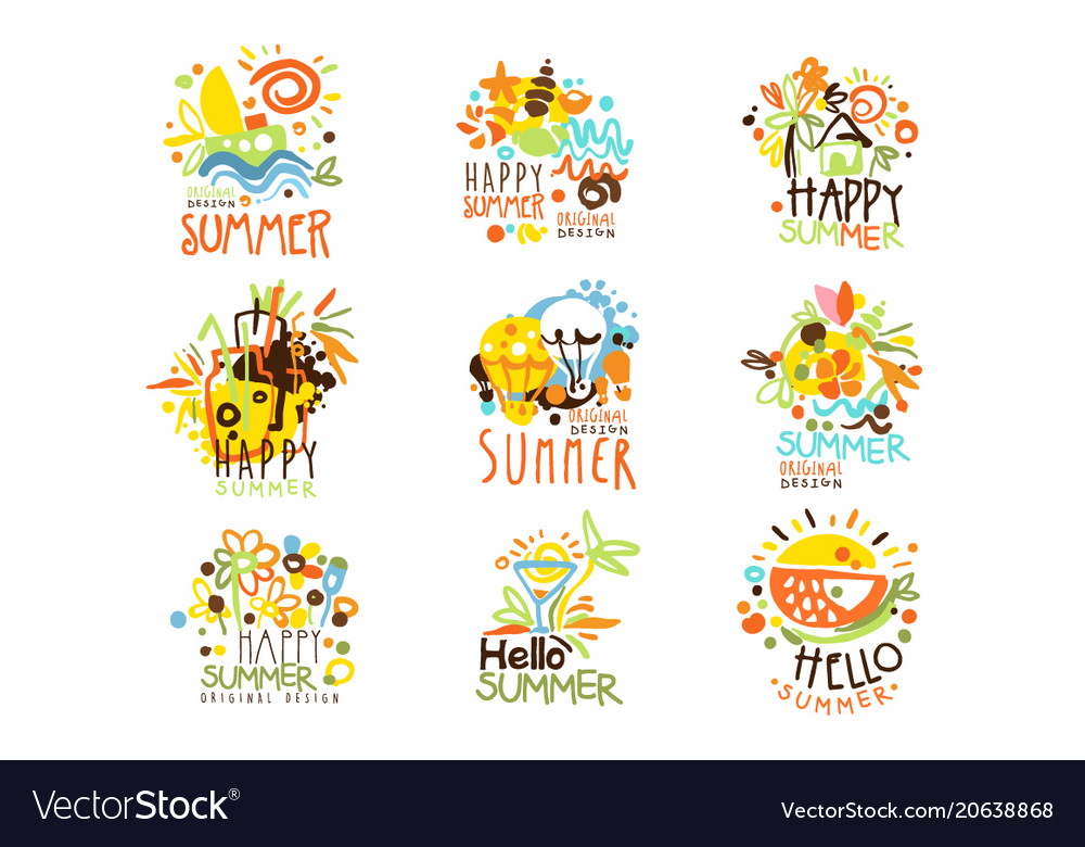 Happy summer vacation sunny colorful graphic.