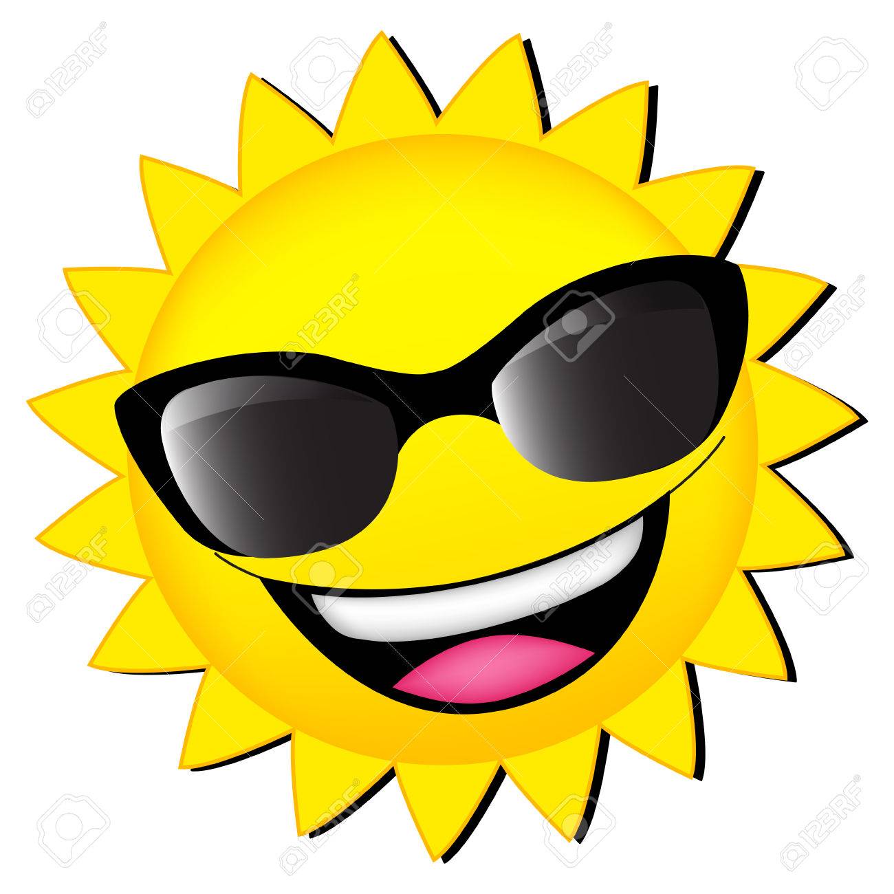 happy sun wearing sunglasses clipart isolated on white.