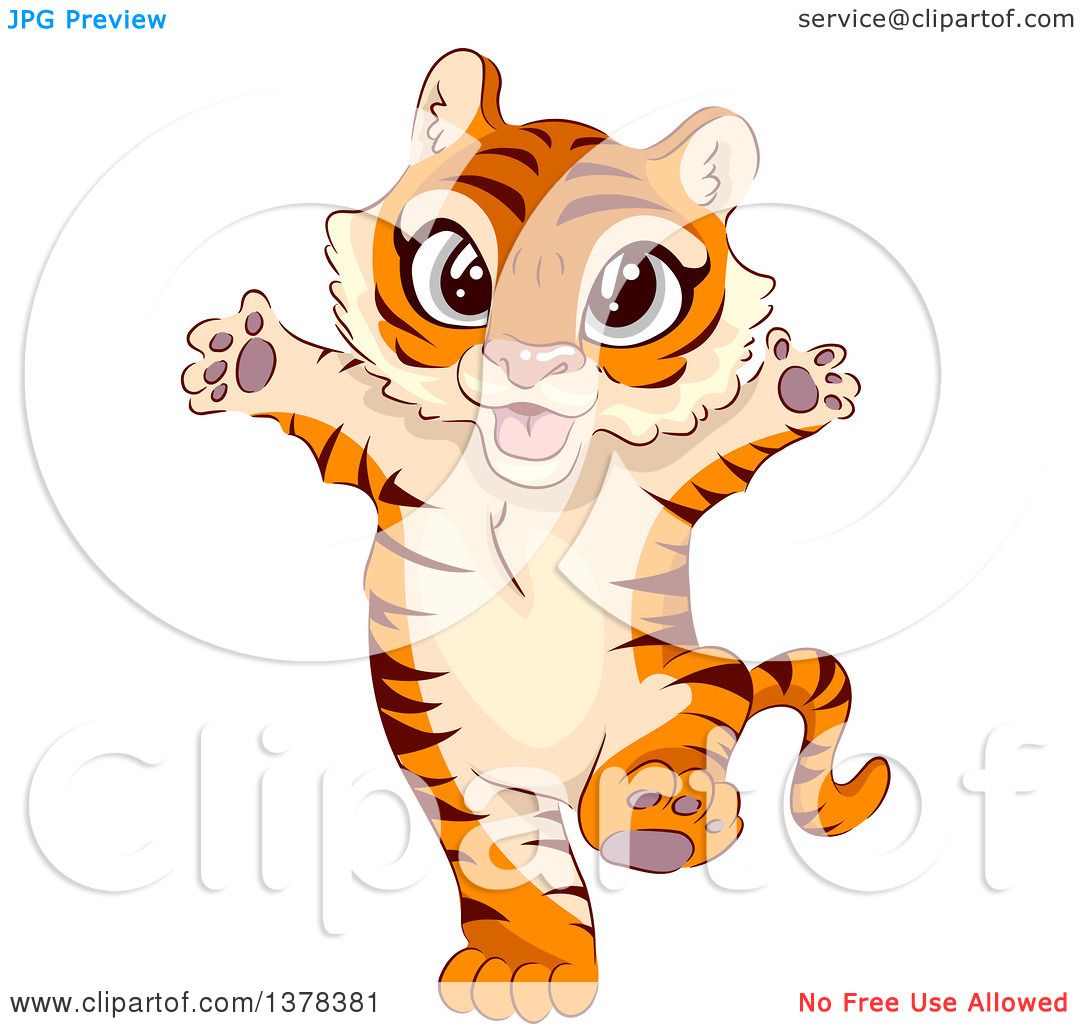 Clipart of a Happy Tiger Cub Standing Upright.
