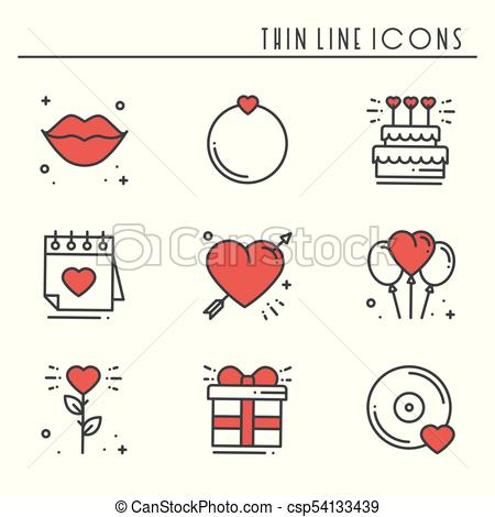 Love line icons set. Happy Valentine day signs and symbols. Love, couple,  relationship, dating, wedding, holiday, romantic amour theme. Heart, lips,.