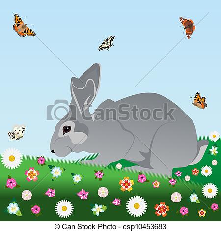 Stock Illustration of Hare on the nature of field and meadow.