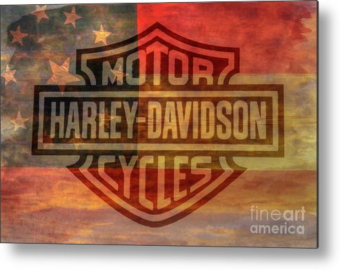 Harley Davidson Logo Old Confederate Flag Metal Print.