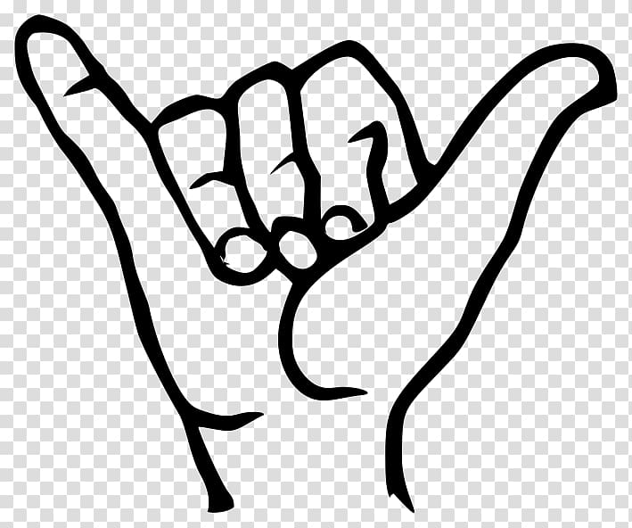 Black Y hand language, Shaka sign Hawaii Sign language.