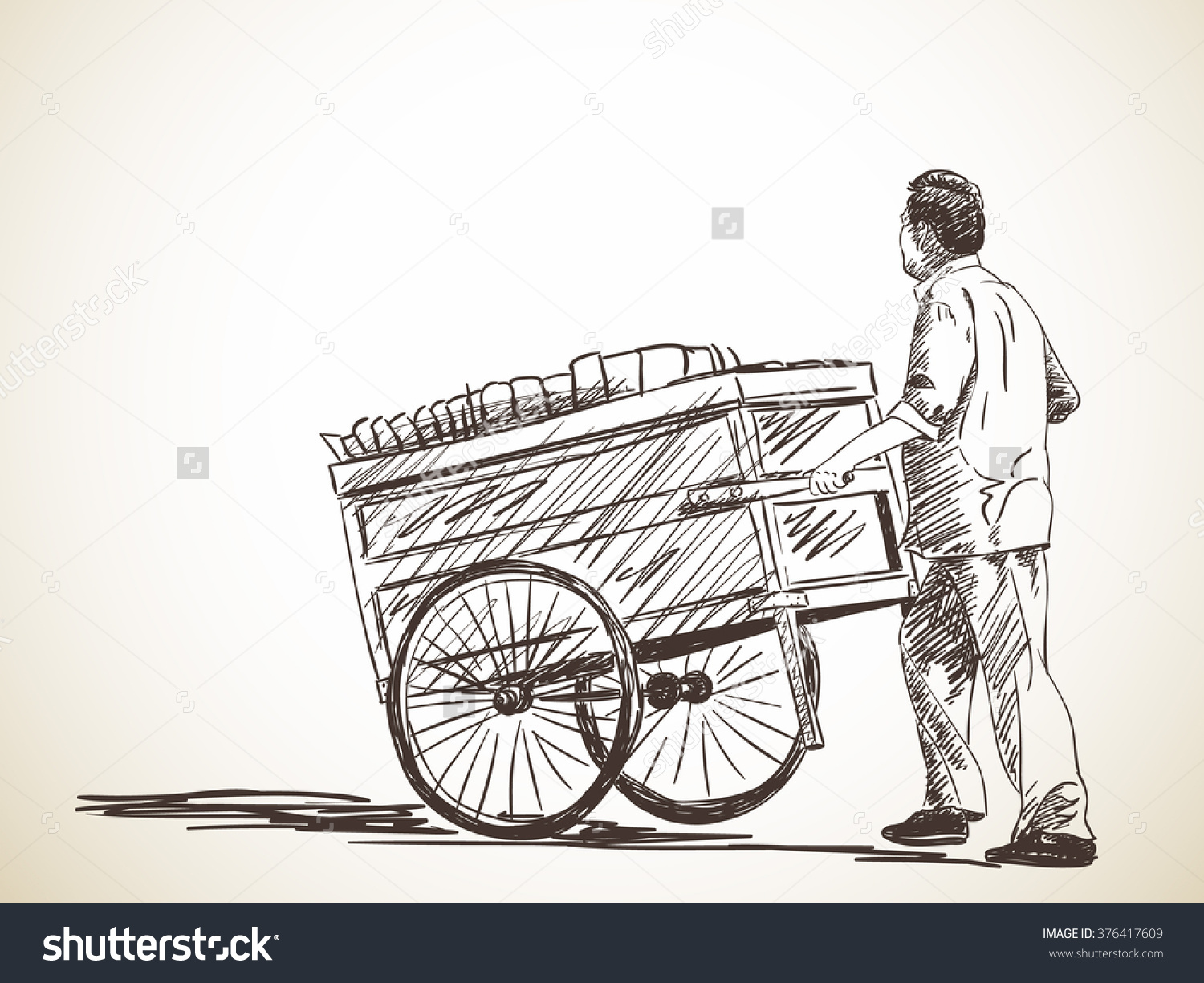 Sketch Hawker Cart Hand Drawn Illustration Stock Vector 376417609.