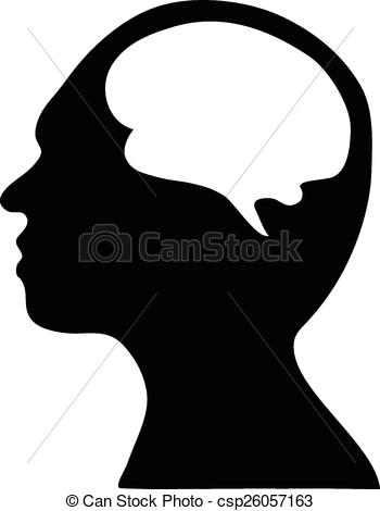 Clip Art Vector of silhouette of the head and brain. process of.