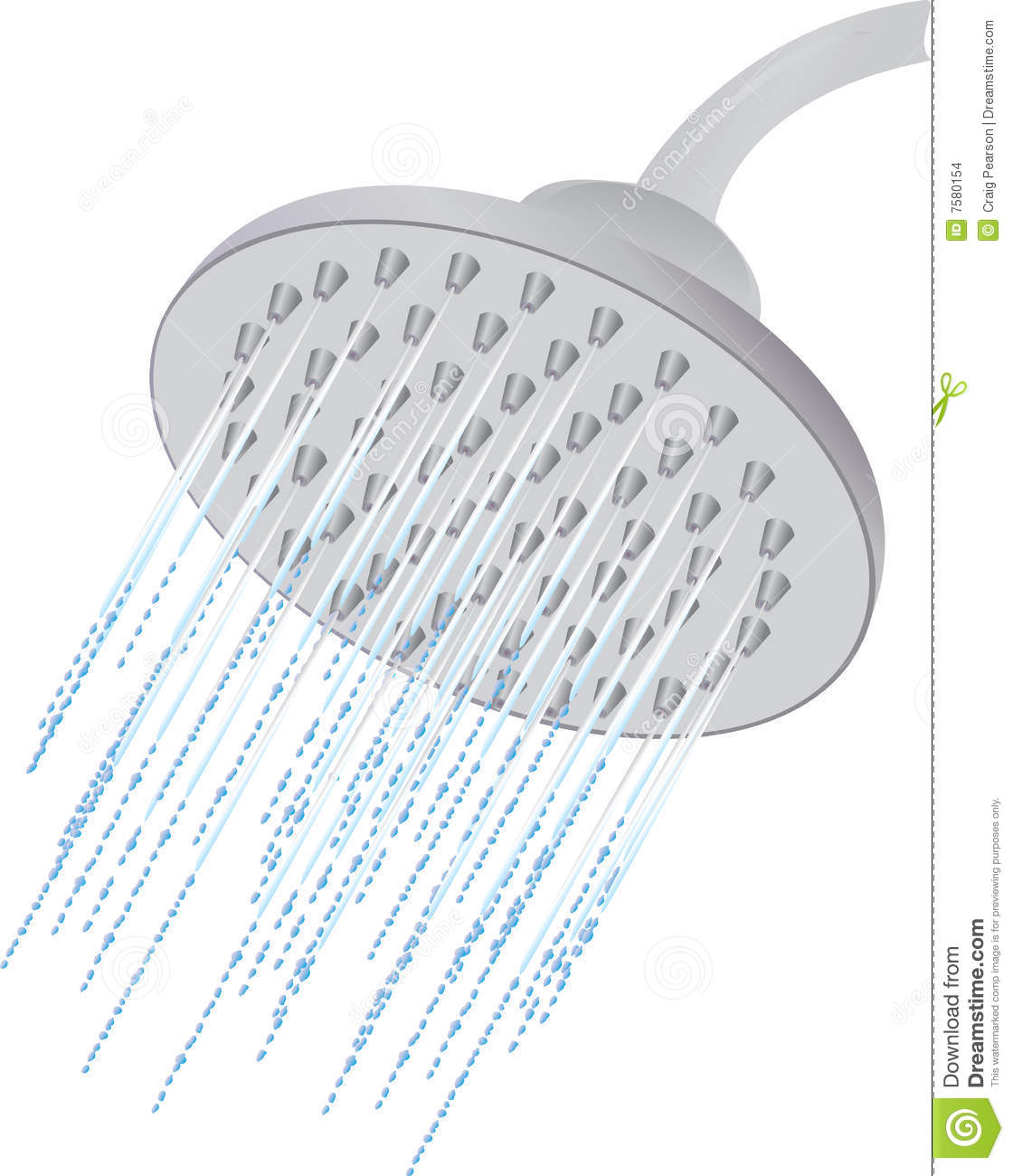 Clipart of shower head and water.