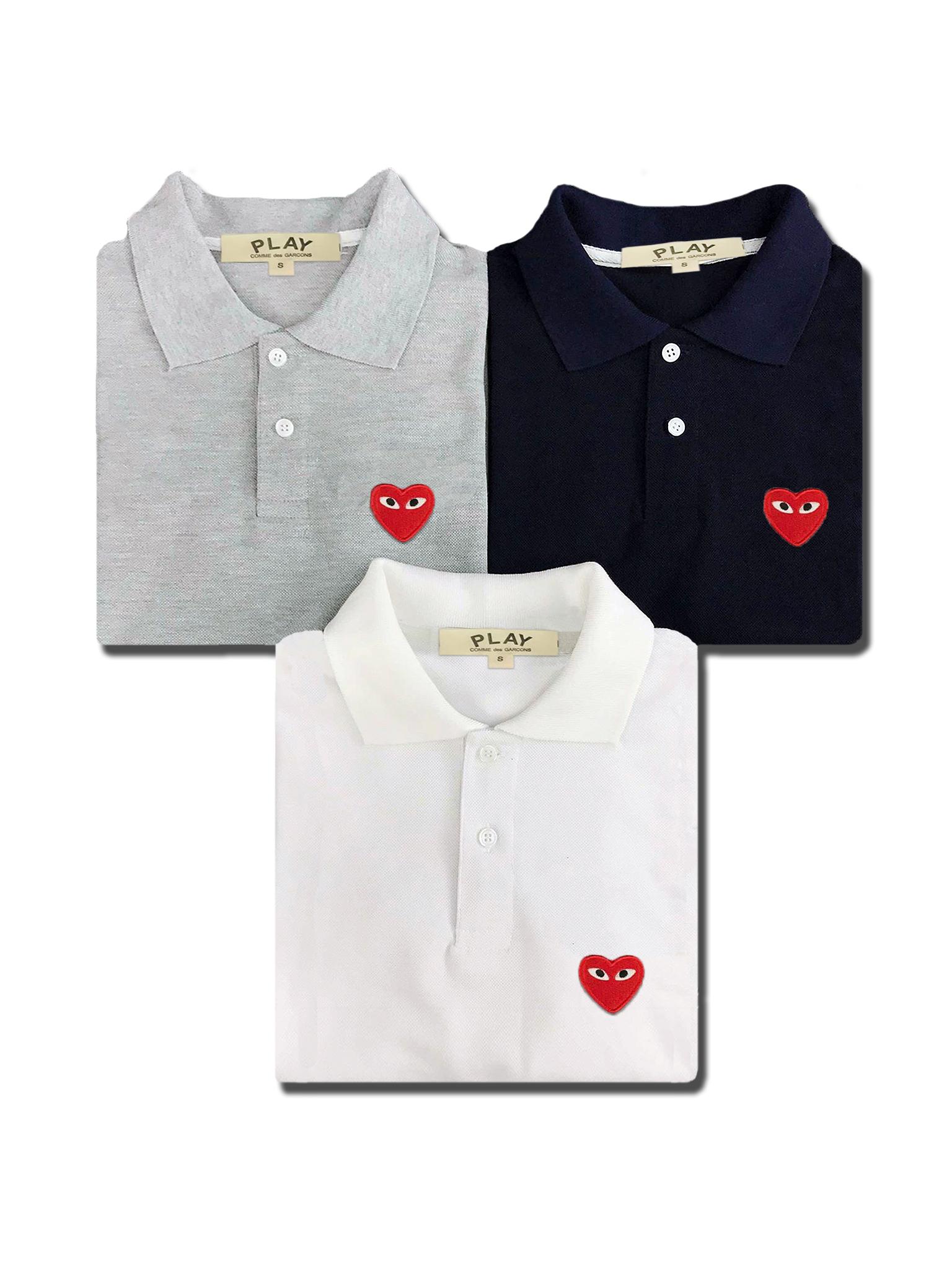PLAY by Comme Des Garcons Polo Shirt Trio (Red Heart Logo).