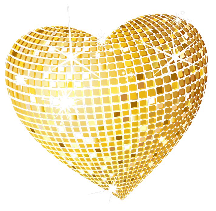 Gold Disco Heart PNG Clipart Picture.