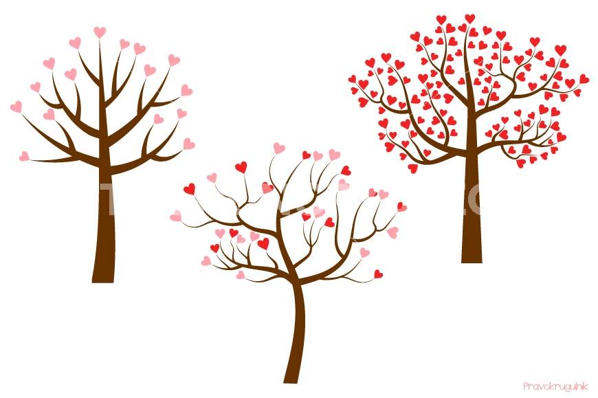 Love trees clipart set, Valentine tree clip art collection, Trees.